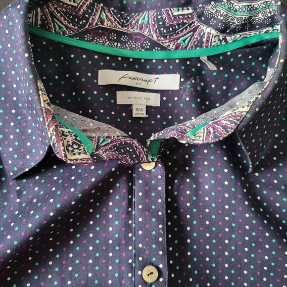 Foxcroft ¾ Sleeve Polka Dot Women’s Plus 16W Blouse, 100% Cotton, Wrinkle Free - Picture 6 of 10